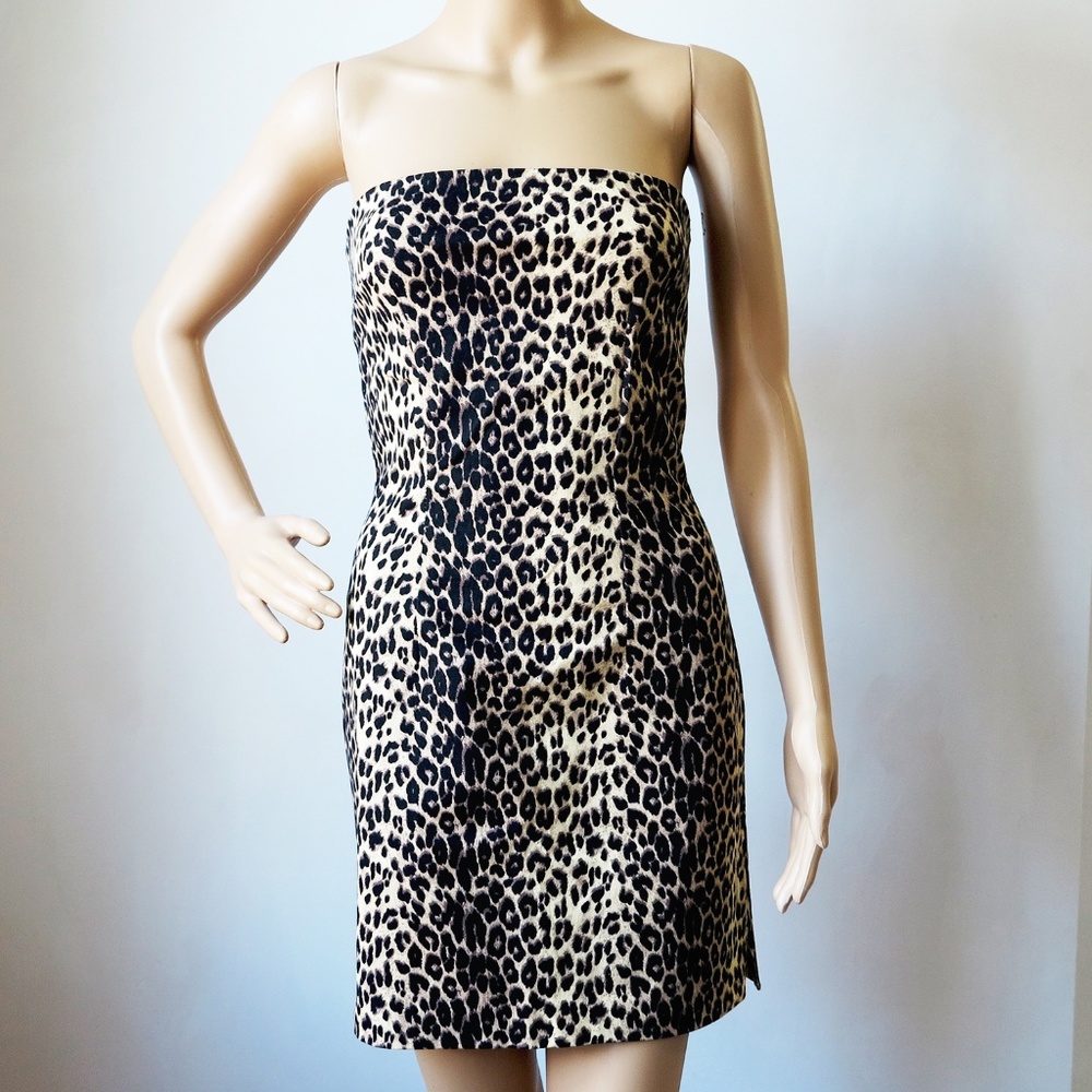 Cheetah Print Strapless Bodycon Mini Dress New